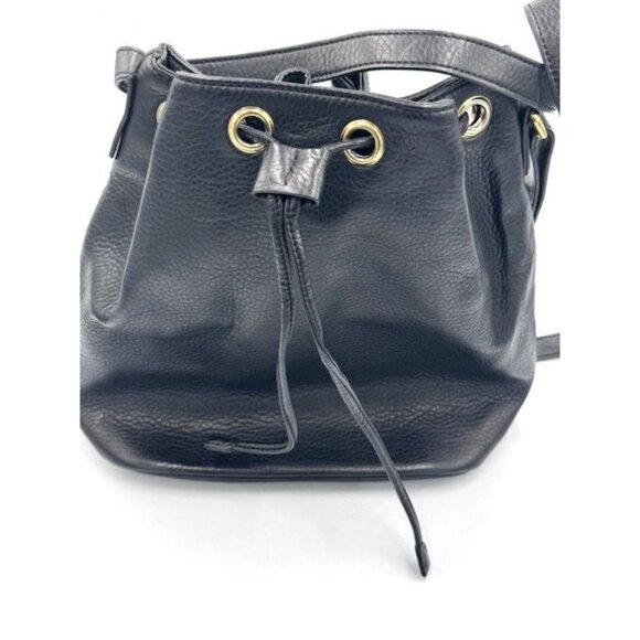 EUC Old Navy Modern Black Leather Bucket Bag With Gold-Tone Grommets - Picture 4 of 8